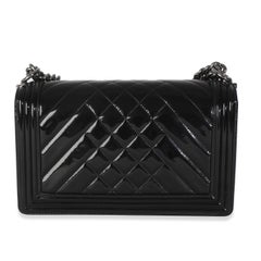 Chanel Black Patent Chevron Old Medium Boy Bag