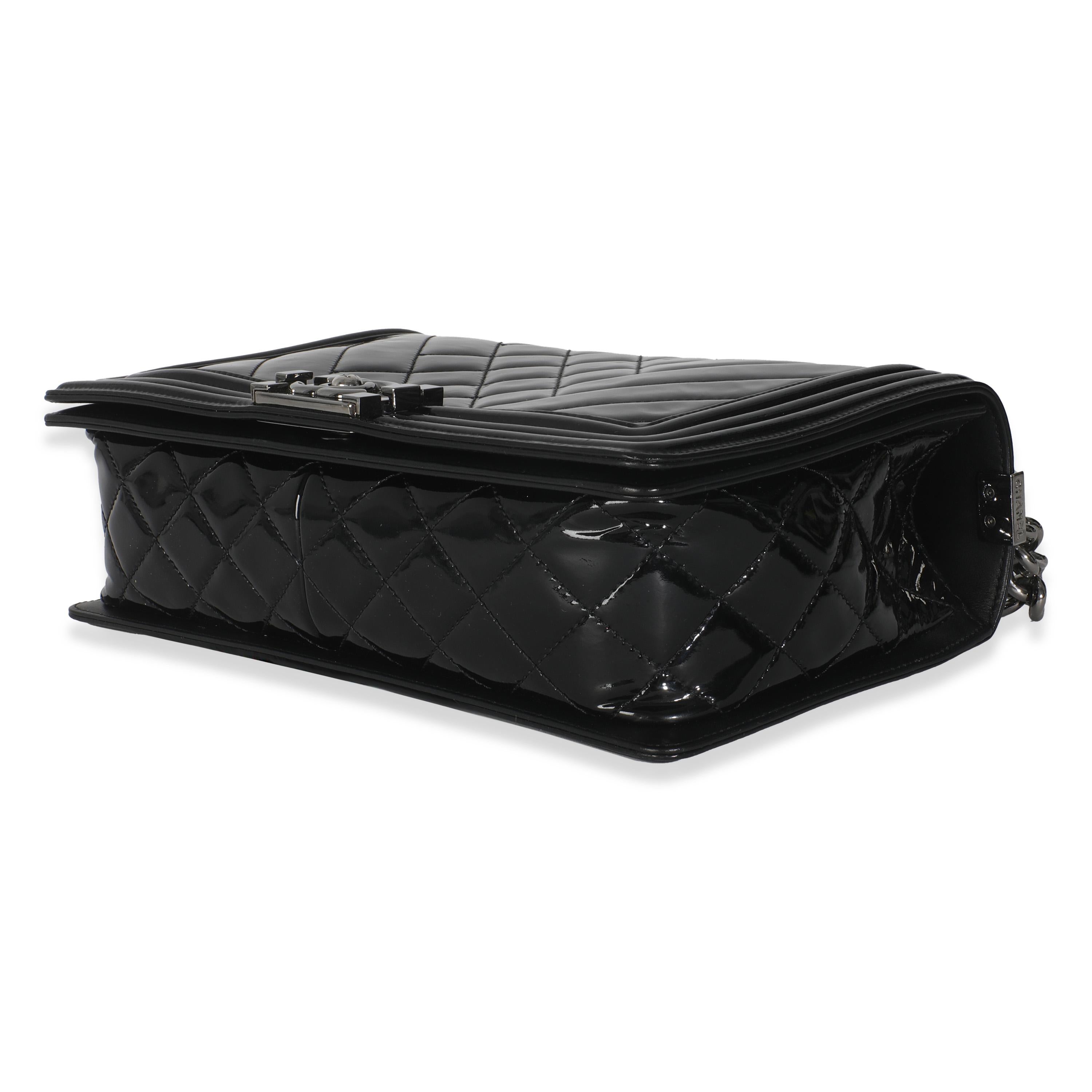 Chanel Black Patent Chevron Old Medium Boy Bag For Sale 1