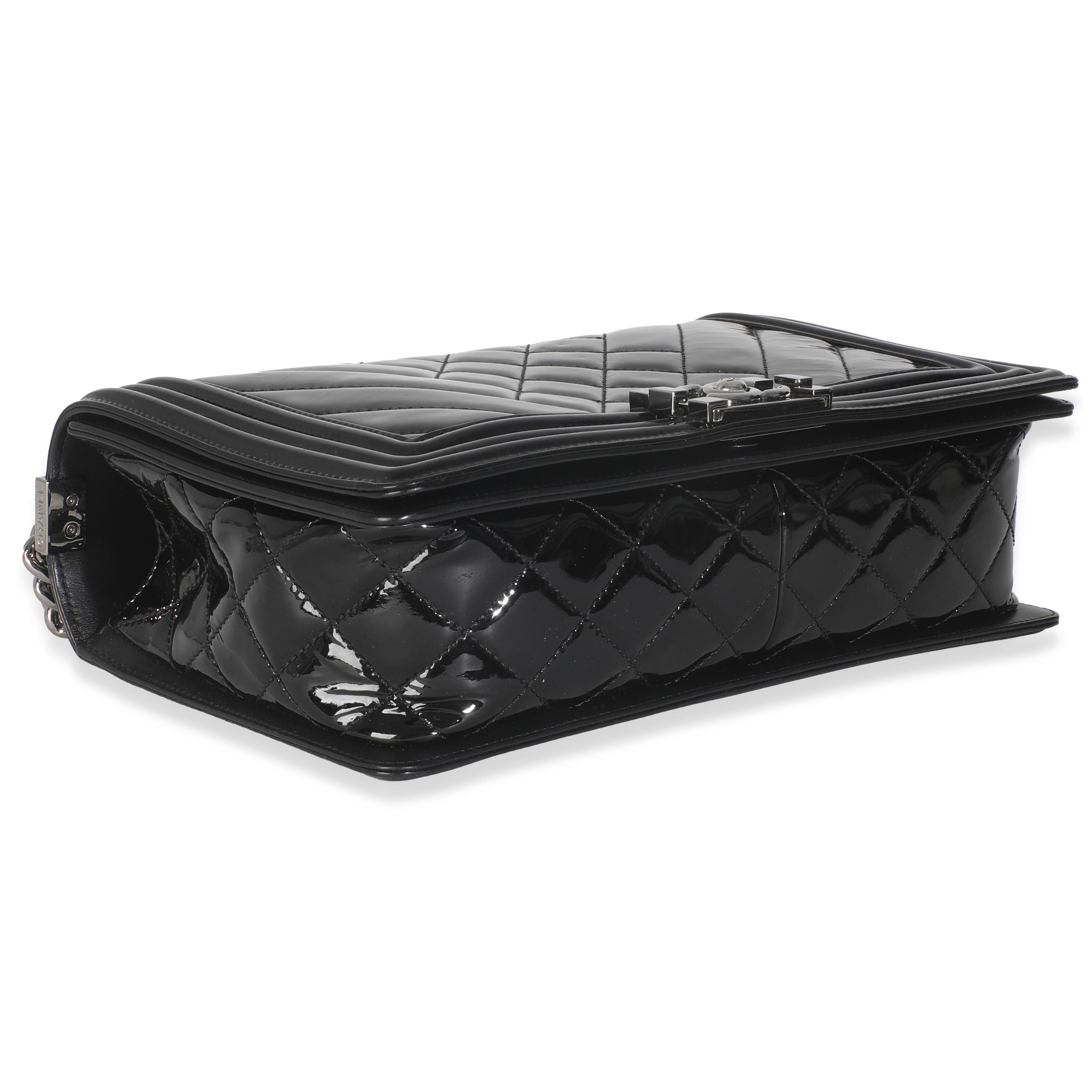 Chanel Black Patent Chevron Old Medium Boy Bag For Sale 3