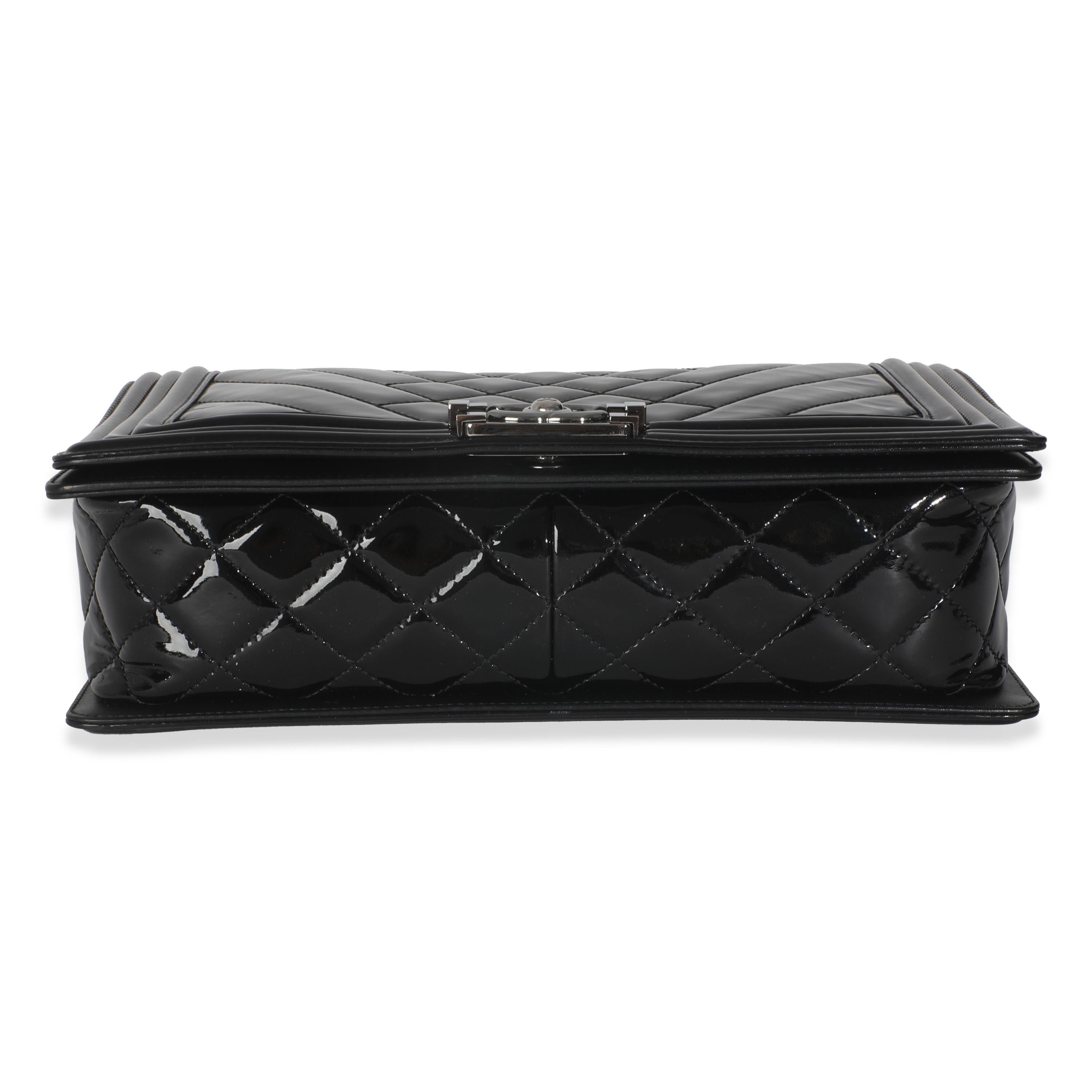 Chanel Black Patent Chevron Old Medium Boy Bag For Sale 4