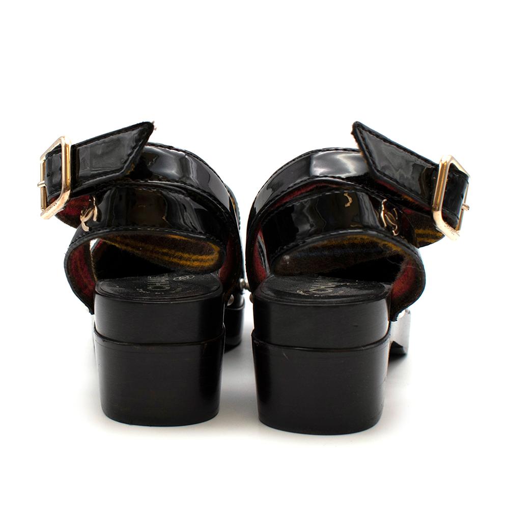 Chanel Black Patent Clogs with Ankle Strap 35 1