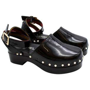 Chanel Black Patent Clogs with Ankle Strap - Size EU 35 at 1stDibs ...