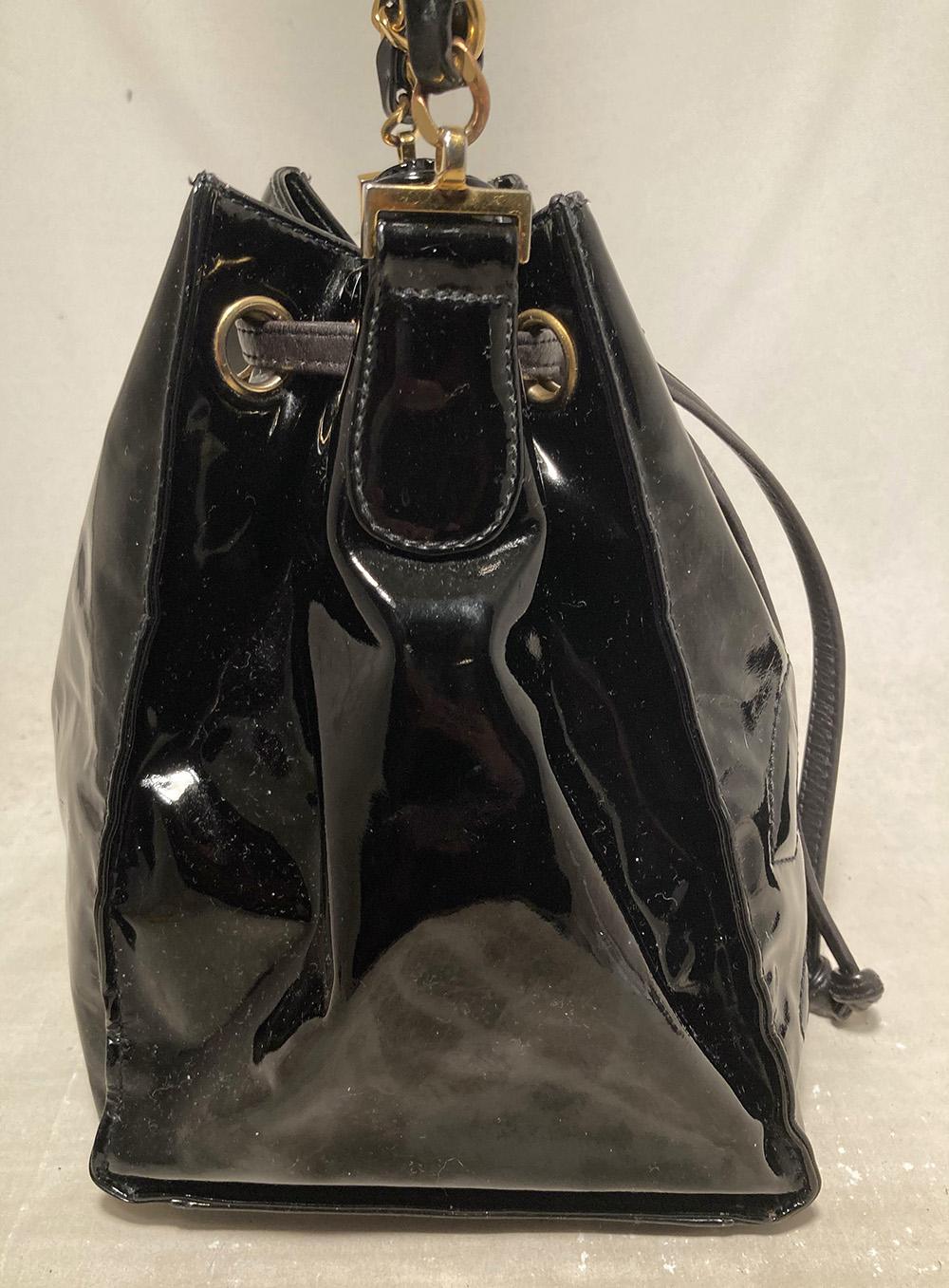 Chanel Black Patent Drawstring Bucket Bag in very good condition