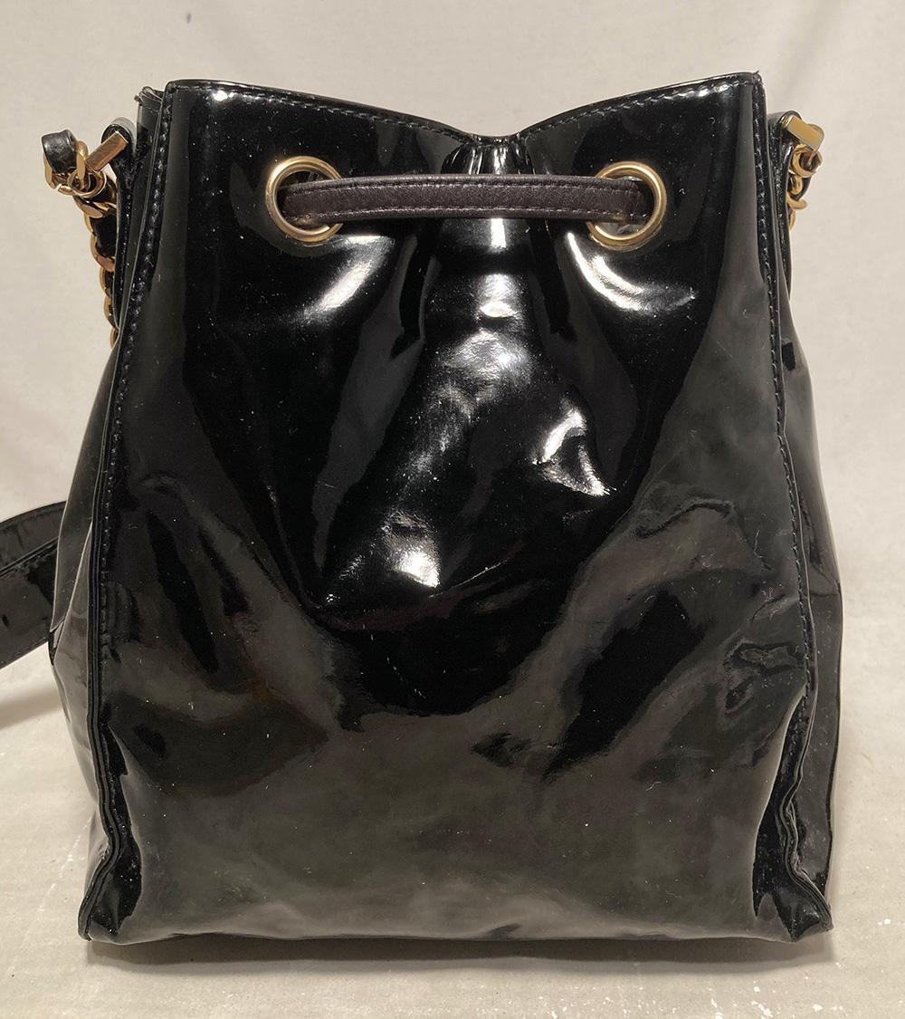 Chanel Black Patent Drawstring Bucket Bag In Good Condition In Philadelphia, PA