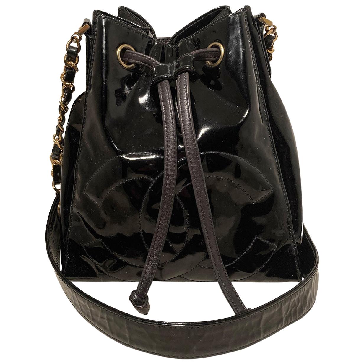 Chanel Black Patent Drawstring Bucket Bag