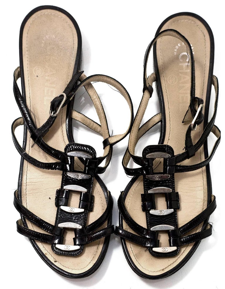 Chanel Black Patent Gladiator Sandals Sz 40 For Sale at 1stDibs
