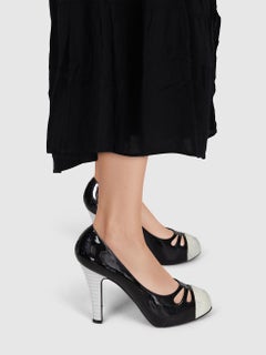 Chanel Black Patent Glitter Cap Toe Heels Size IT 39