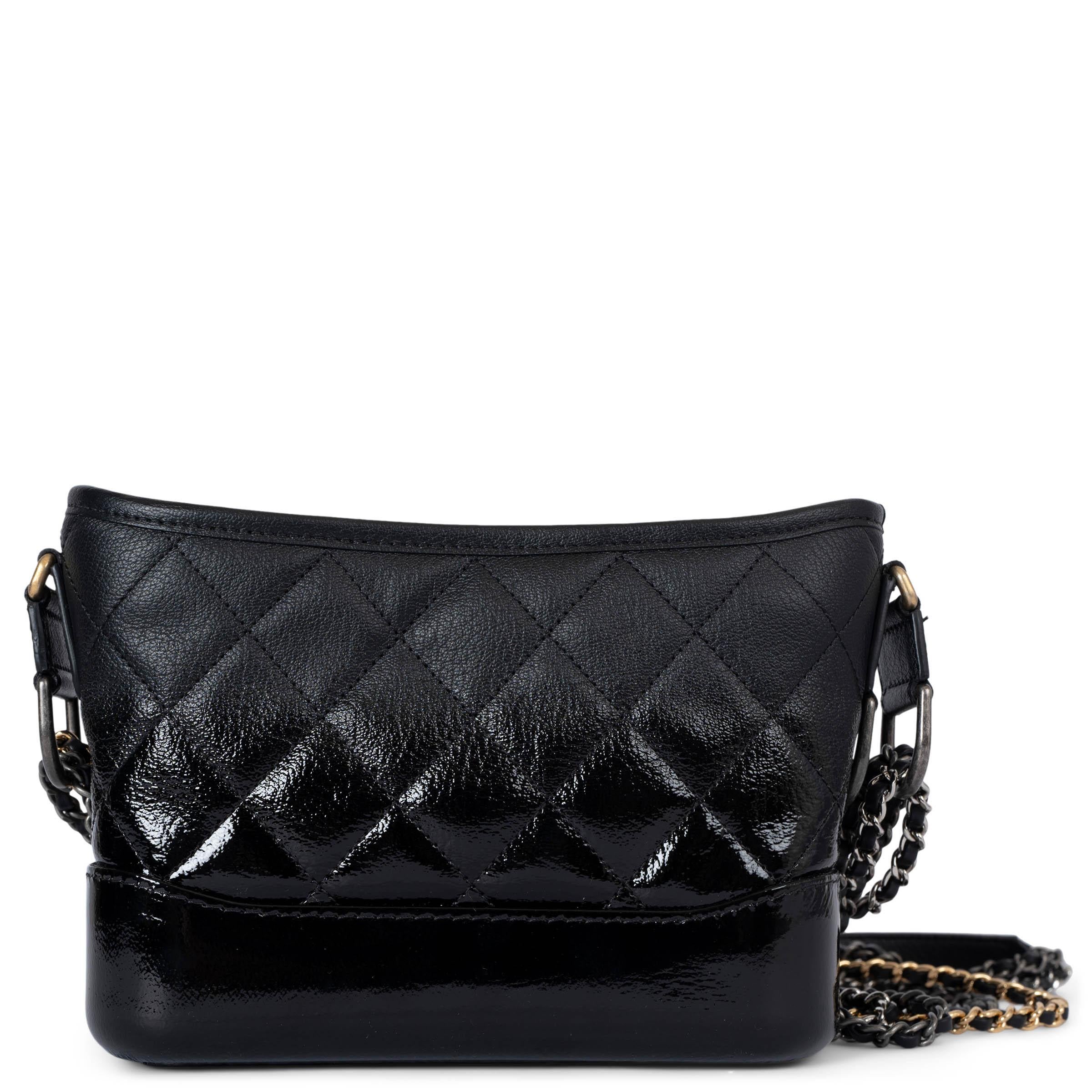 Black CHANEL black patent goatskin leather 18S GABRIELLE SMALL HOBO Bag