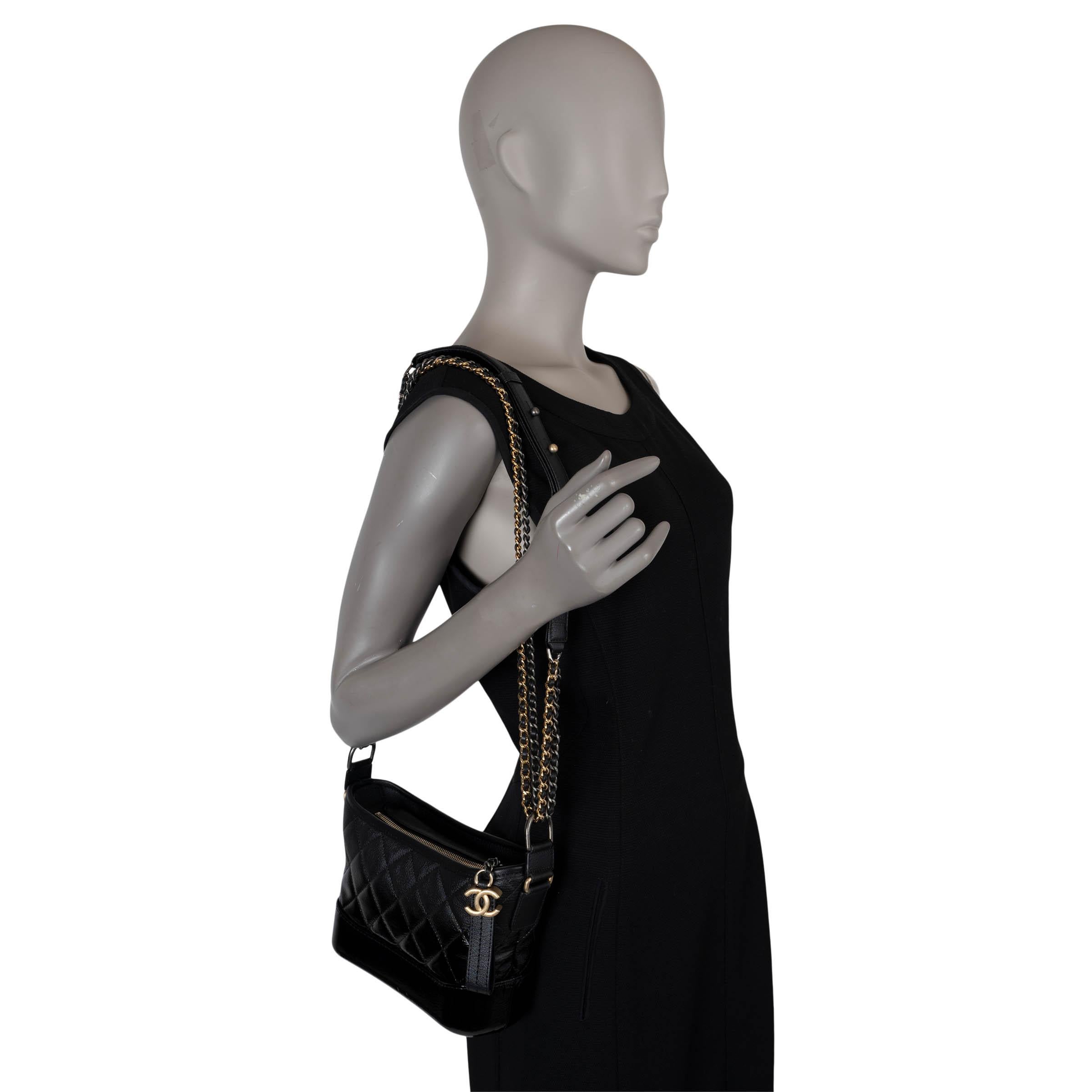 CHANEL black patent goatskin leather 18S GABRIELLE SMALL HOBO Bag 4