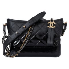 CHANEL black patent goatskin leather 18S GABRIELLE SMALL HOBO Bag