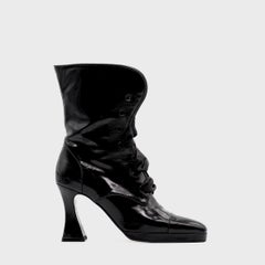 Chanel Black Patent Lace-Up Boots by Karl Lagerfeld, Fall/Winter 1994
