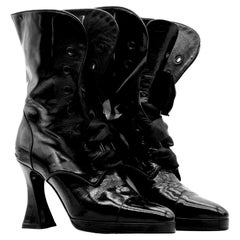 Chanel Black Patent Lace-Up Boots by Karl Lagerfeld, Fall/Winter 1994