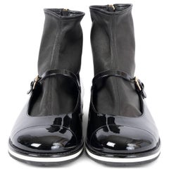 CHANEL black patent leather 2016 16C SEOUL SOCK MARY-JANE Shoes 38.5