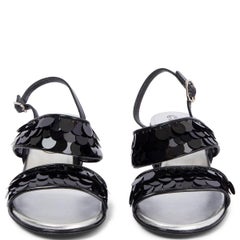 CHANEL black patent leather 2017 17S SEQUIN Slingback Sandals Shoes 38.5