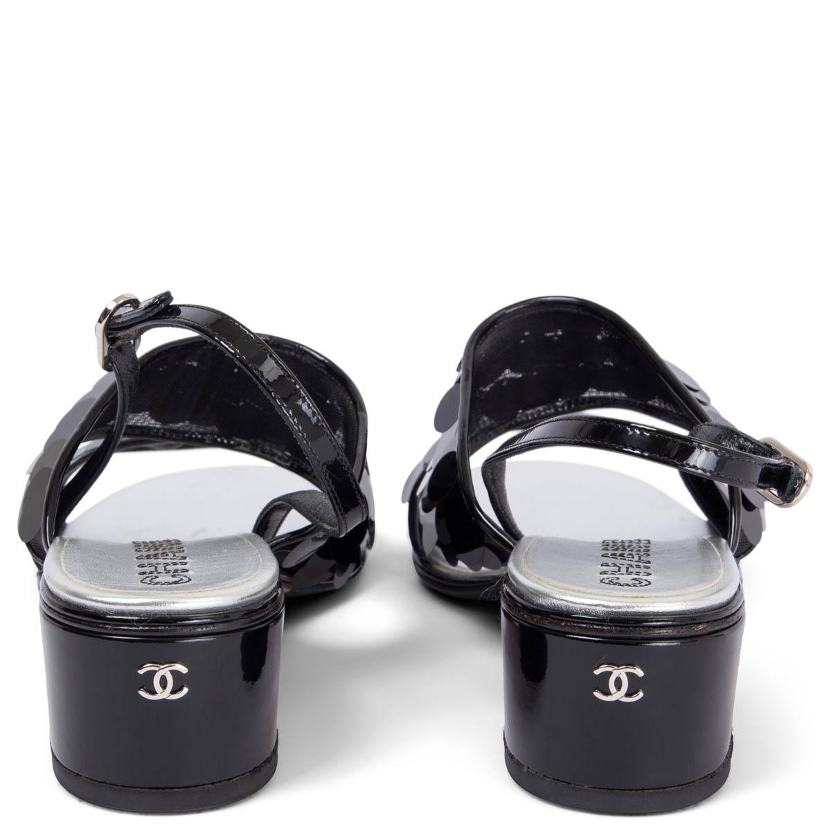 CHANEL cuir verni noir 2017 17S SEQUIN Slingback Sandals Shoes 38.5 Pour femmes en vente
