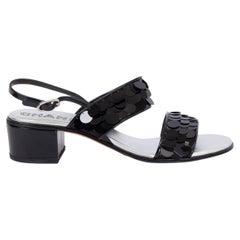 CHANEL black patent leather 2017 17S SEQUIN Slingback Sandals Shoes 38.5