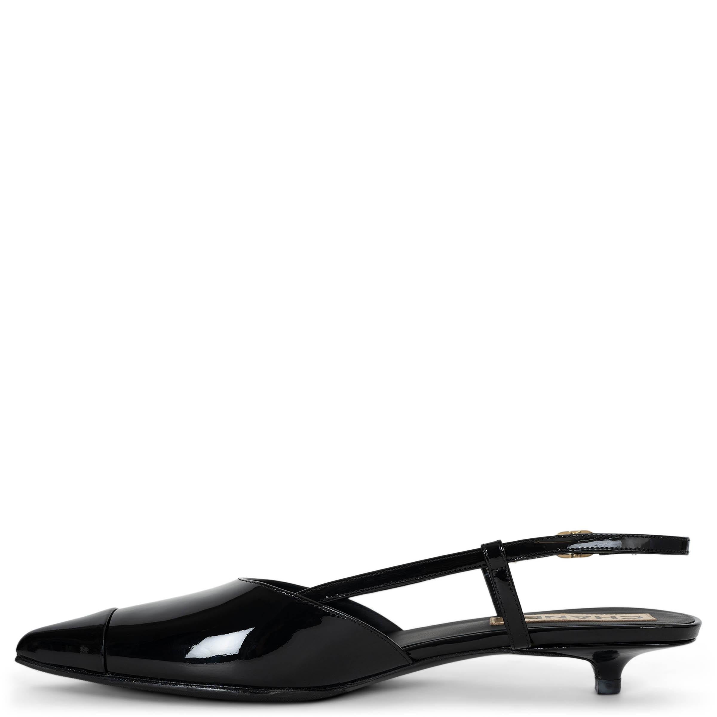 Black CHANEL black patent leather 22K Slingbacks Pumps Shoes 38.5