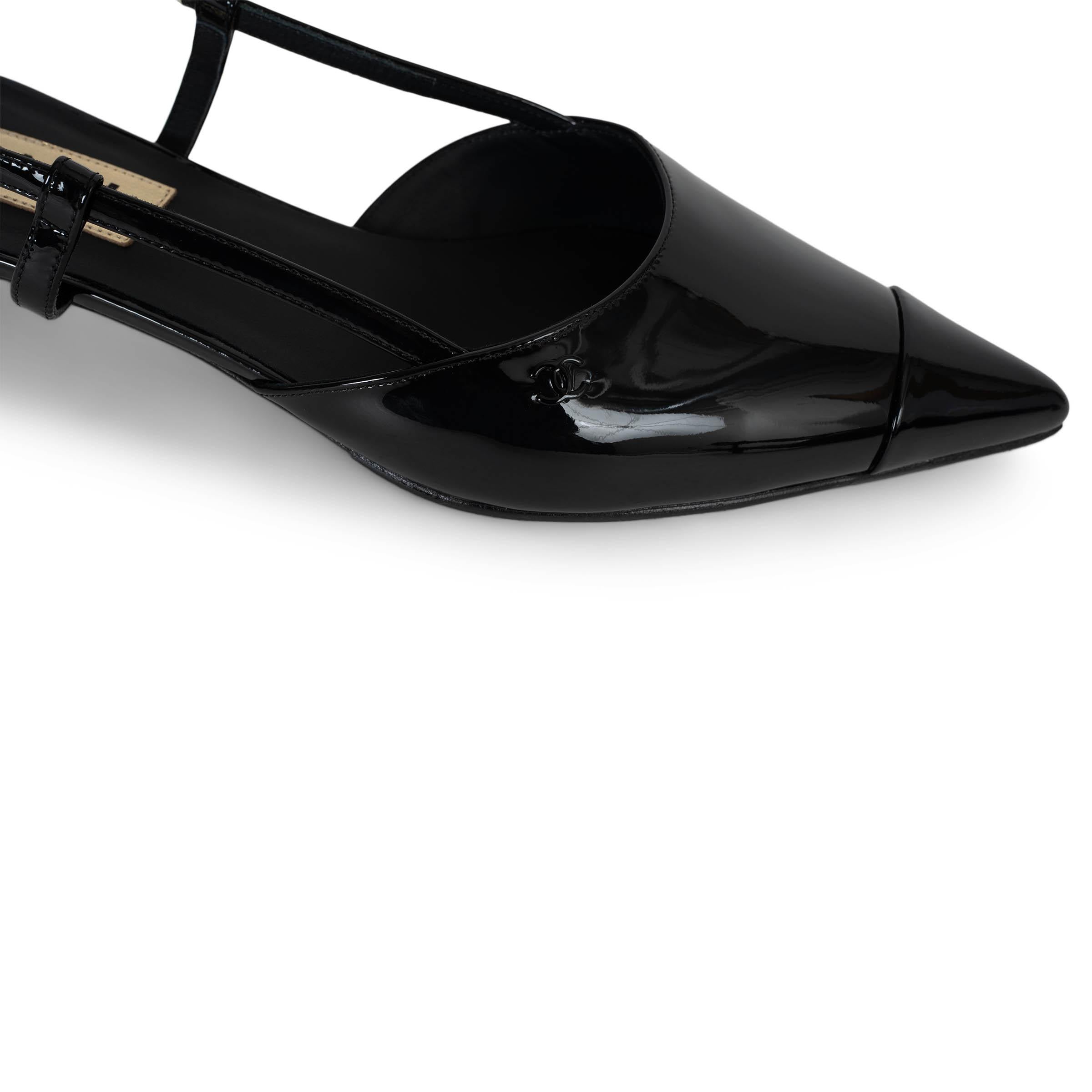 CHANEL black patent leather 22K Slingbacks Pumps Shoes 38.5 2