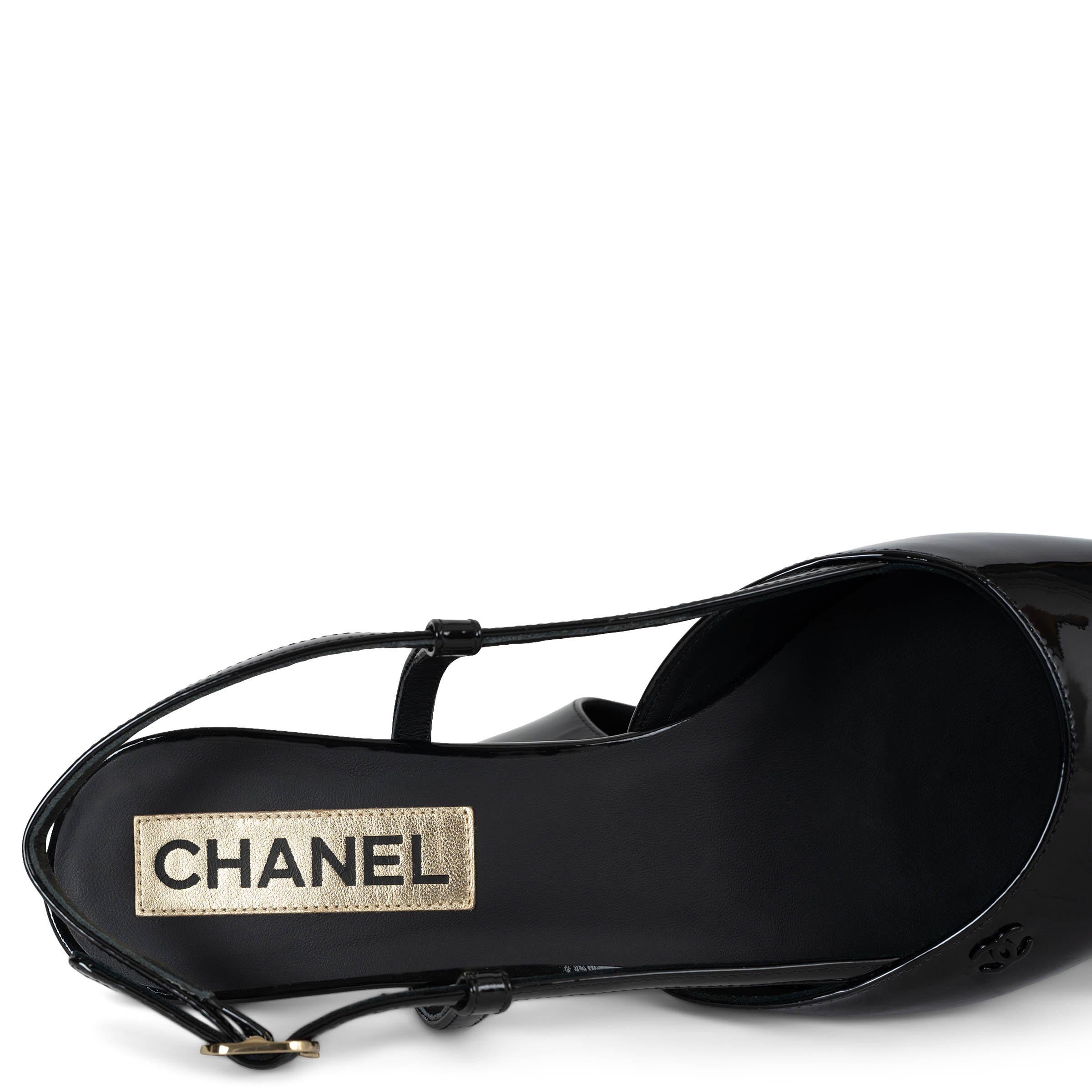 CHANEL black patent leather 22K Slingbacks Pumps Shoes 38.5 4