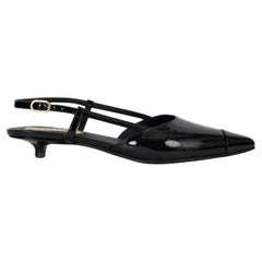 CHANEL black patent leather 22K Slingbacks Pumps Shoes 38.5