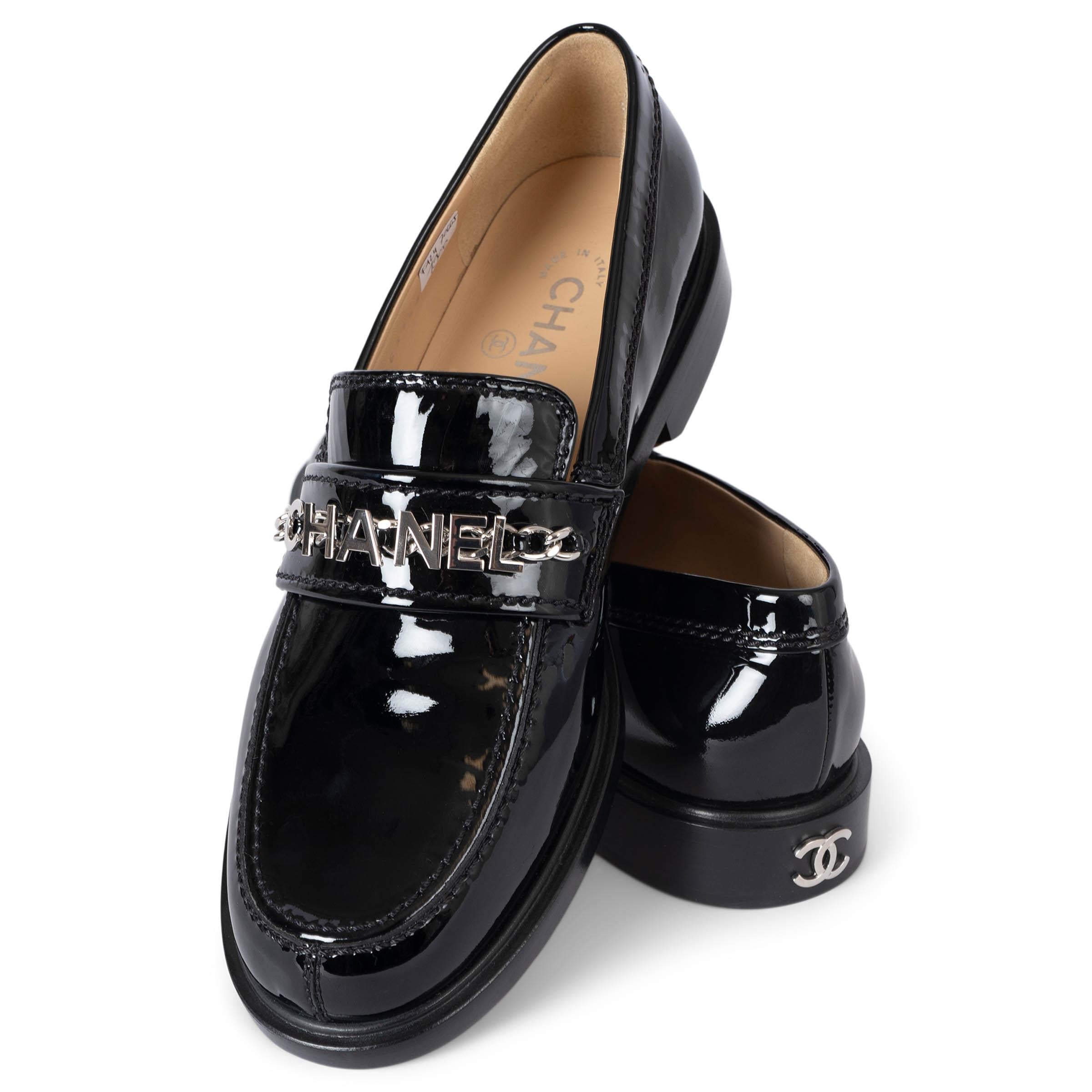 CHANEL black patent leather 23A DAKAR LOGO PENNY Loafers Shoes 38.5 For Sale 2