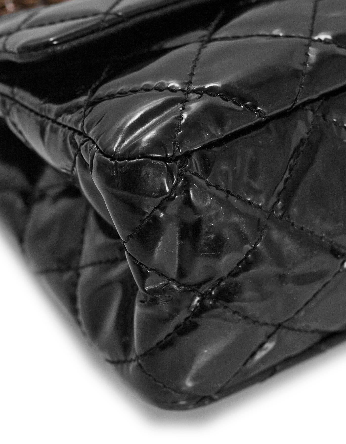 Chanel Black Patent Leather 2.55 Re-Issue 227 Double Flap Bag In Good Condition In New York, NY