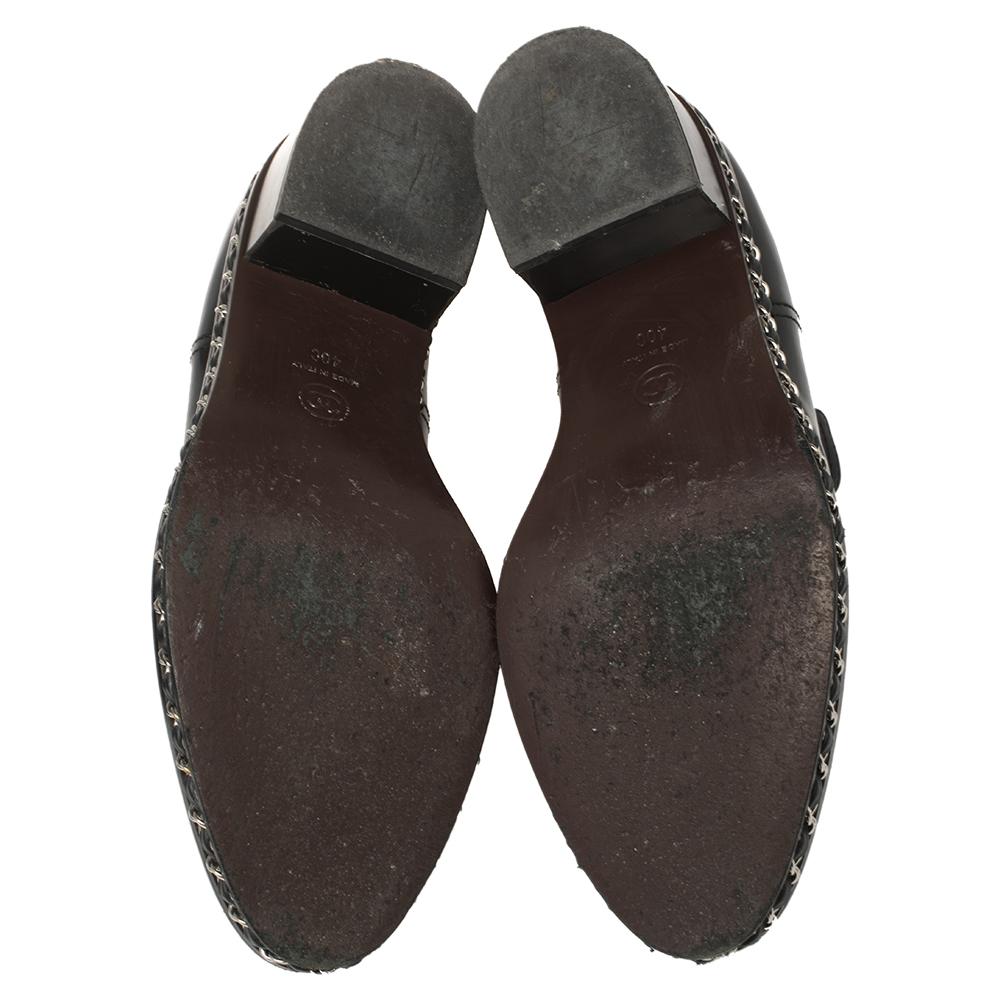 Chanel Schwarz Lackleder und Stoff Kette verschönert Stiefeletten Größe 40 Damen