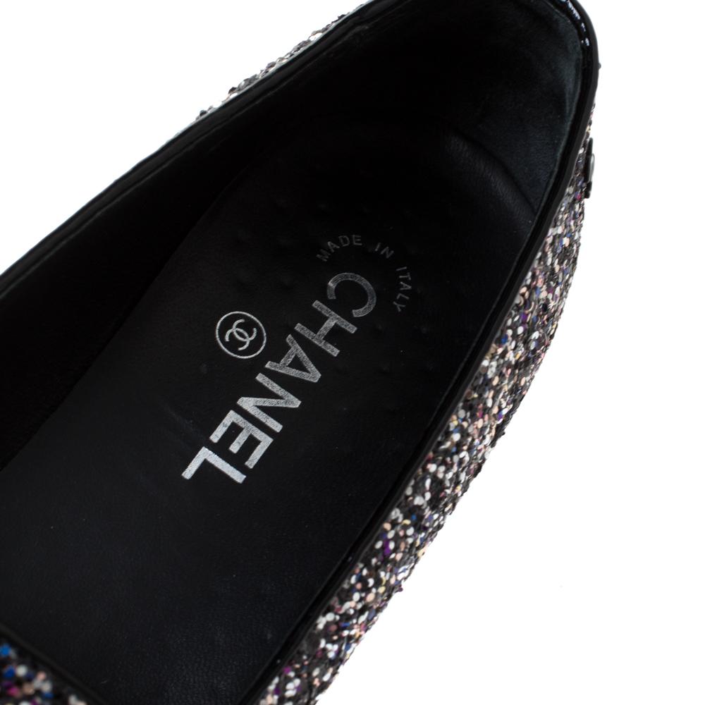 Chanel Black Patent Leather and Glitters Smoking Slippers Size 41.5 1