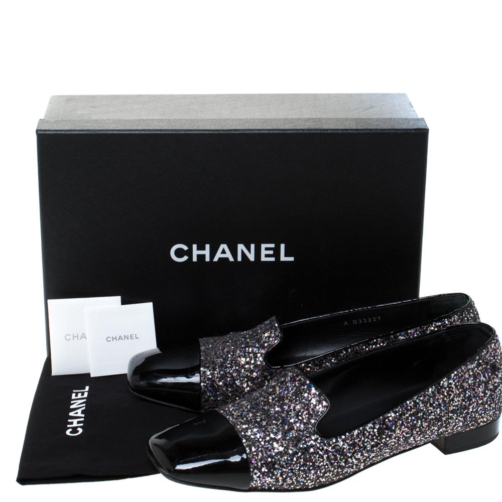 Chanel Black Patent Leather and Glitters Smoking Slippers Size 41.5 3