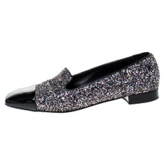 Chanel Black Patent Leather and Glitters Smoking Slippers Size 41.5