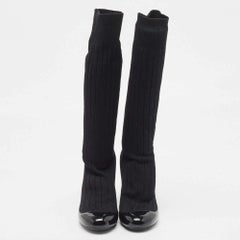 Chanel Black Patent Leather and Knit Fabric Sock Pumps Size 35