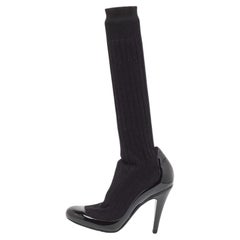 Chanel Black Patent Leather and Knit Fabric Sock Pumps Size 35