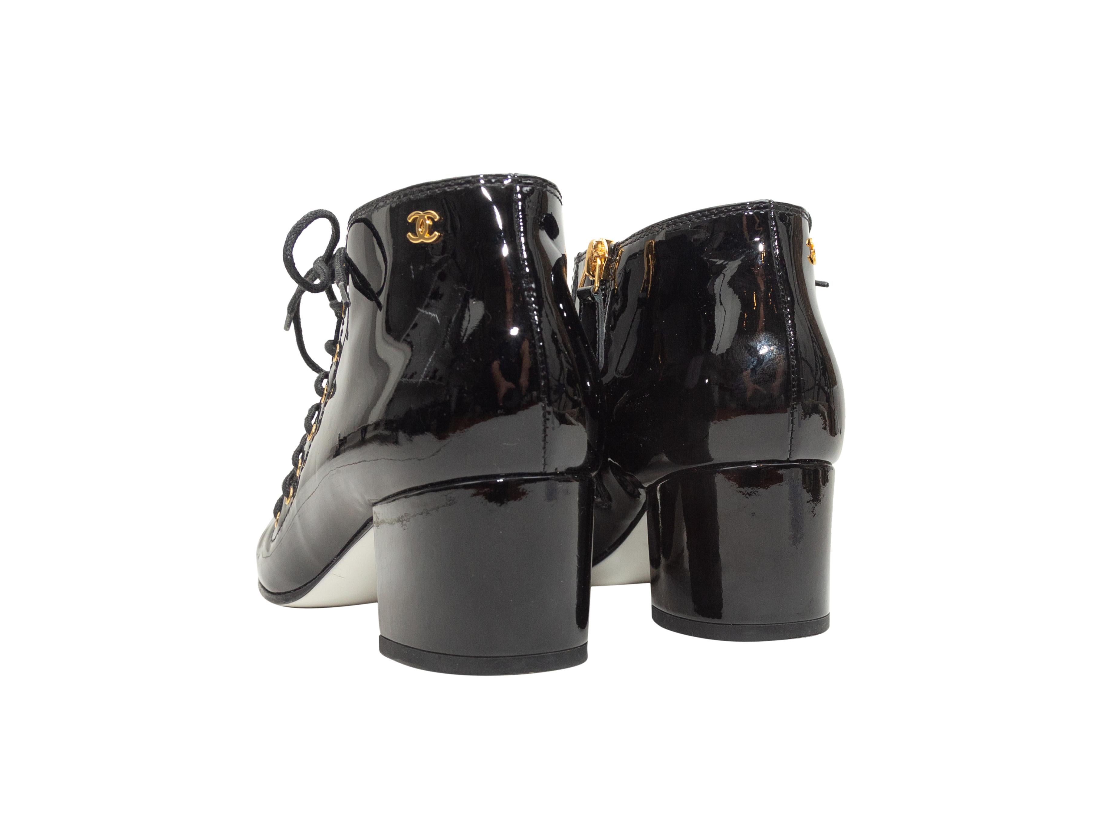 Women's Chanel Black Patent Leather Ankle Boots