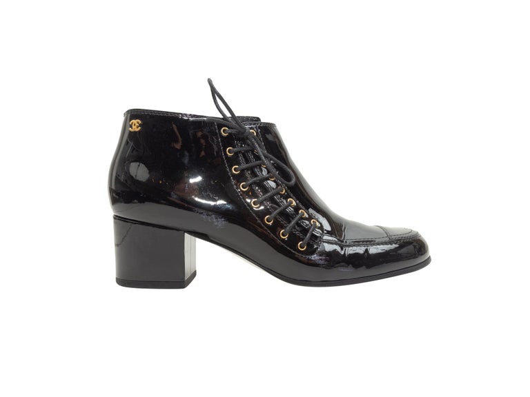 Chanel Black Patent Leather Ankle Boots For Sale at 1stDibs | chanel patent  leather boots
