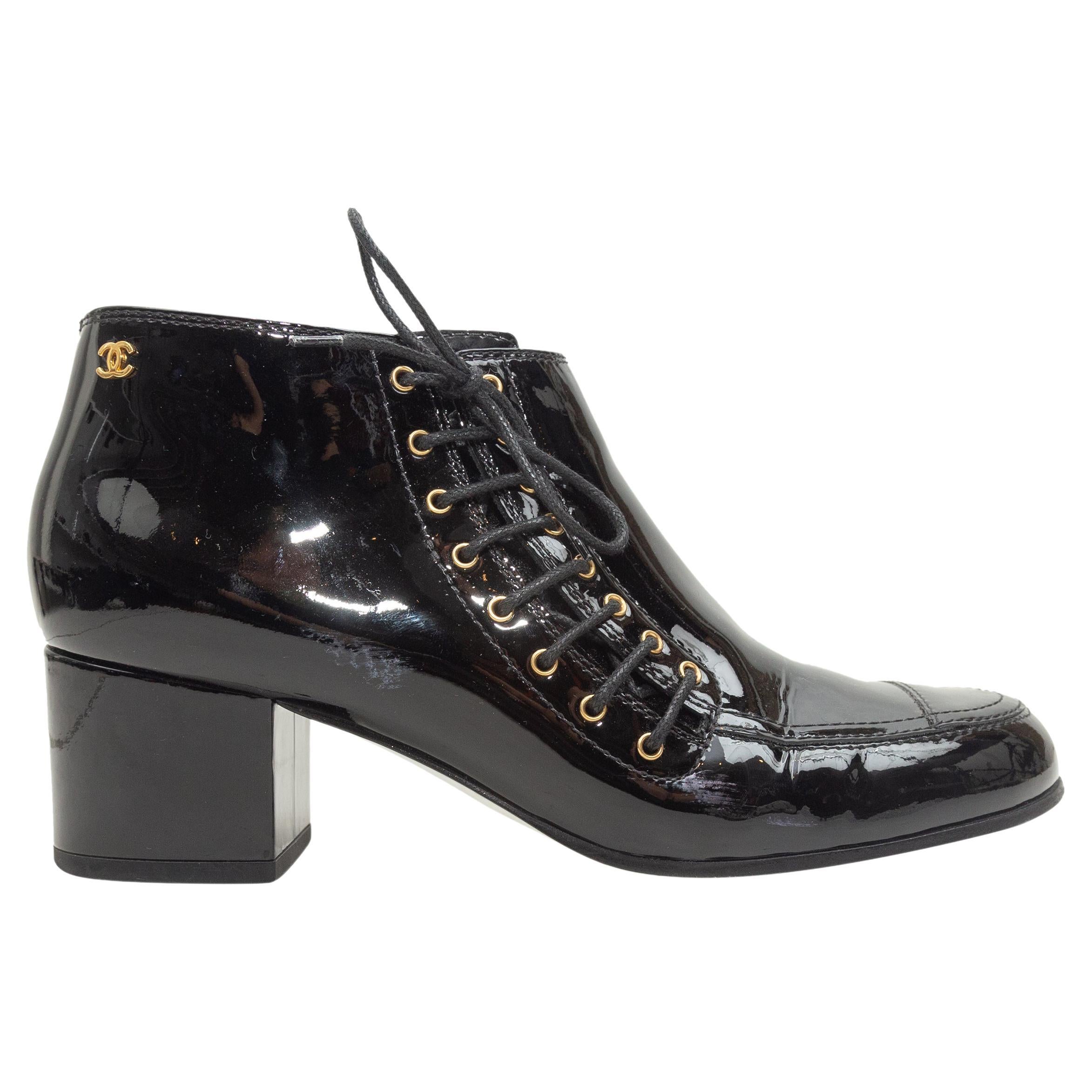 Chanel Black Patent Leather Ankle Boots