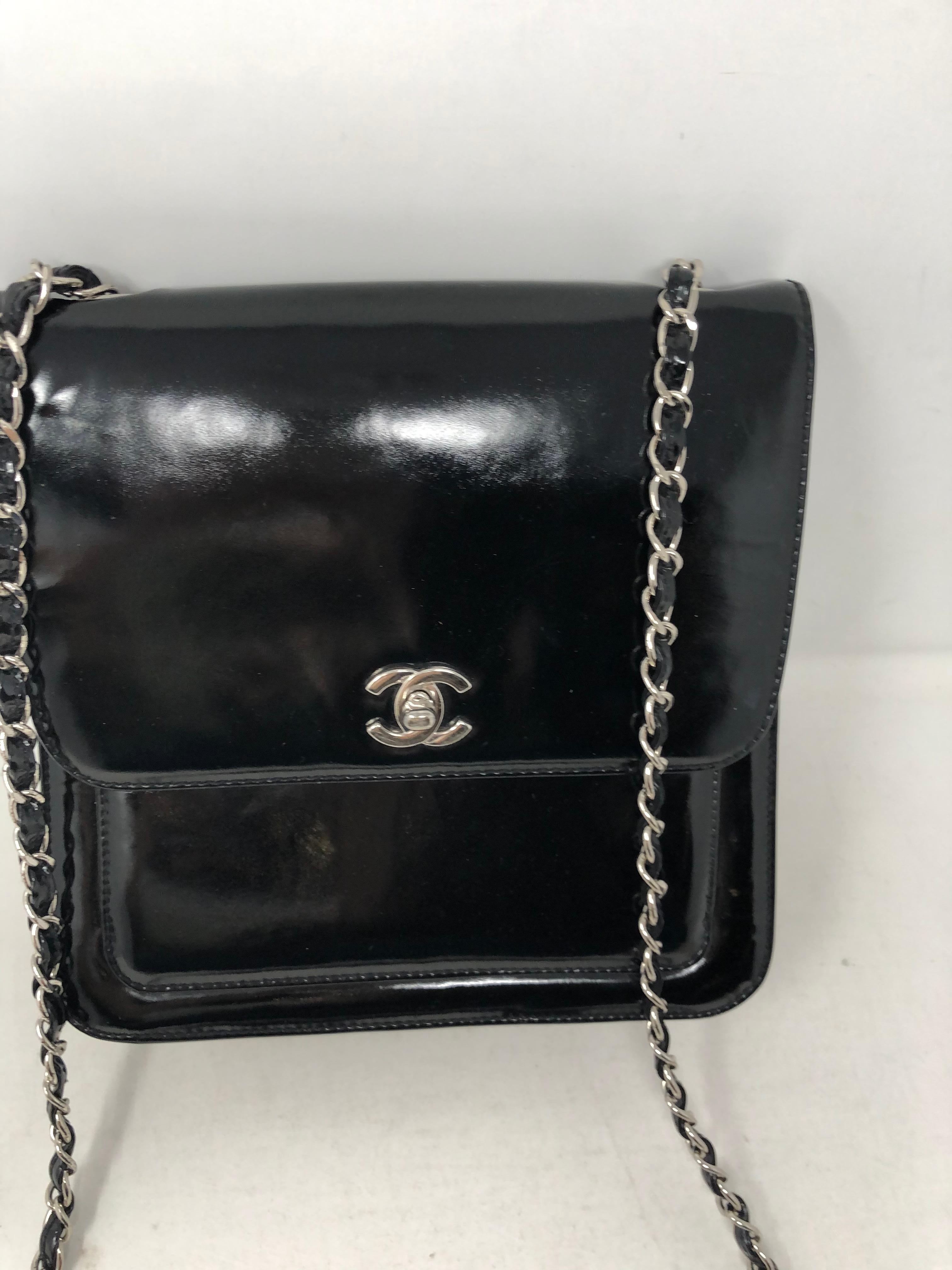 Chanel Patent Leather Crossbody Bag. Silver hardware. Excellent condition. Guaranteed authentic. 