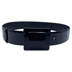 Chanel Black Patent Leather Belt Black Squared Buckle Size 36