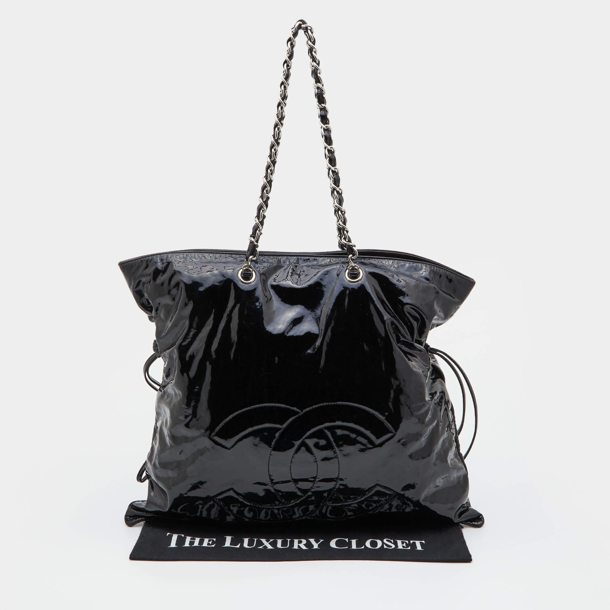 Chanel Black Patent Leather Bon Bon Tote 5