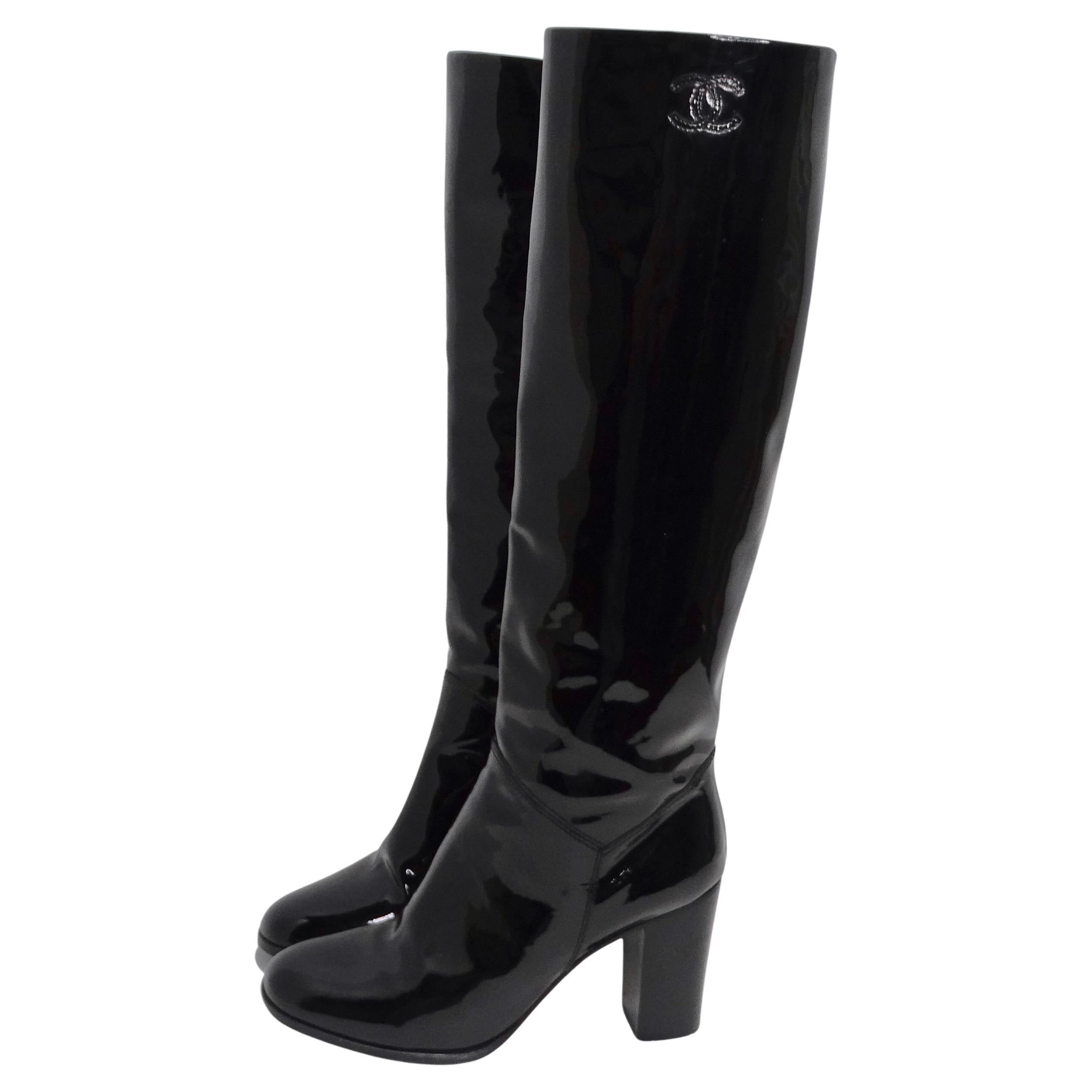 Black Patent Leather Boots Knee High - 8 For Sale on 1stDibs  knee high  black patent boots, black patent knee high boots, black patent boots knee  high
