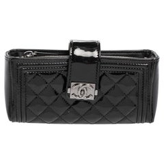 Chanel Black Patent Leather Boy Phone Pouch