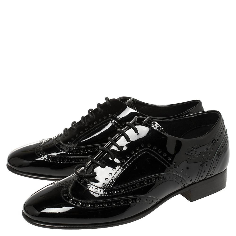 Men's Chanel Black Patent Leather Brogue Lace-Up Oxfords Size 38