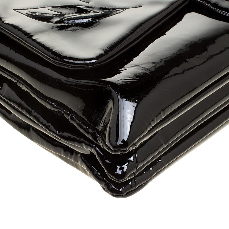 Chanel Black Patent Leather Camellia Accordion 3 Classic Flap Bag 6