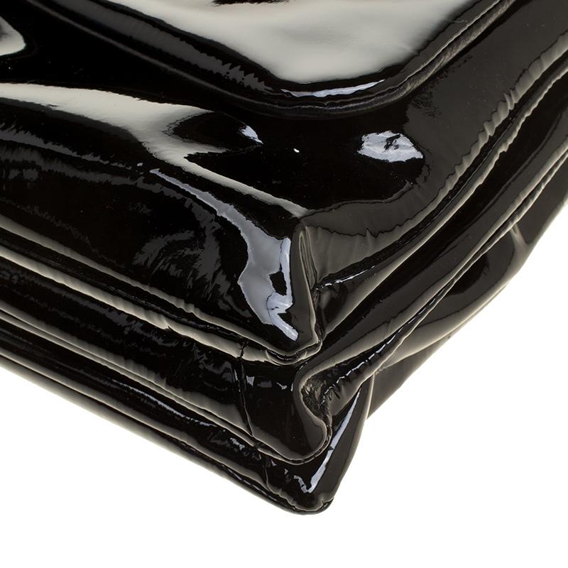Chanel Black Patent Leather Camellia Accordion 3 Classic Flap Bag 7
