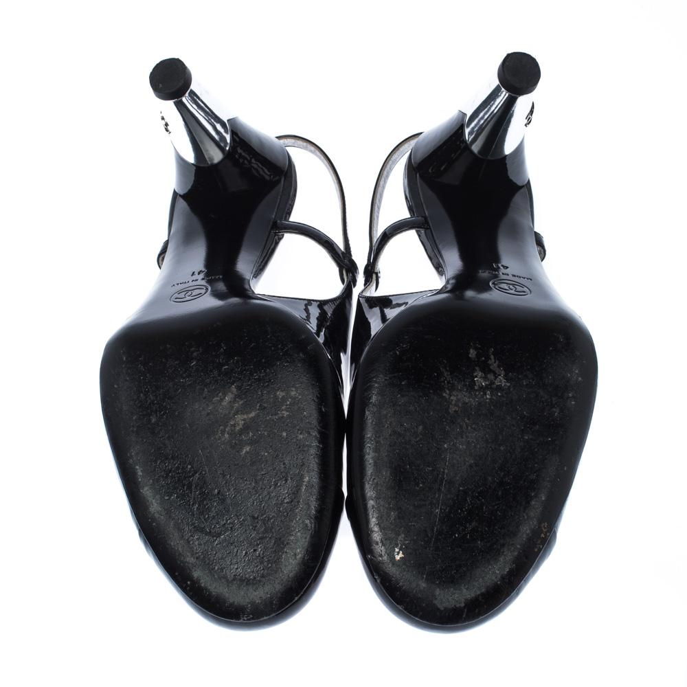 Chanel Black Patent Leather Cap Toe Slingback Sandals Size 41 1