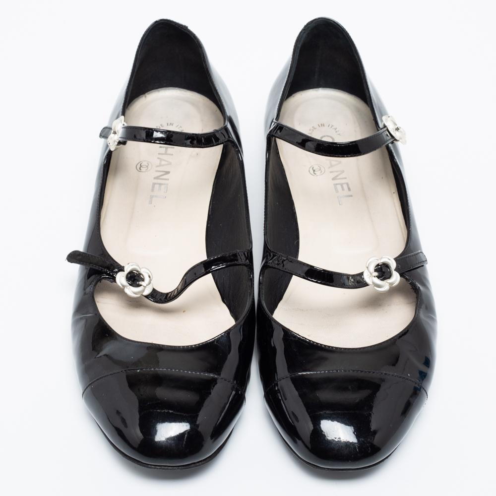 Chanel Black Patent Leather Cap Toe Strappy Ballet Flats Size 41 1