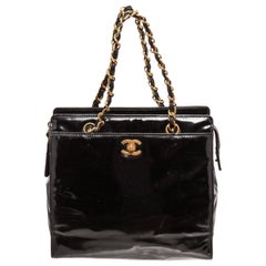 Chanel Black Patent Leather CC Chain Tote Bag