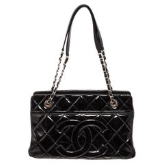 Chanel Black Patent Leather CC Chain Tote Bag