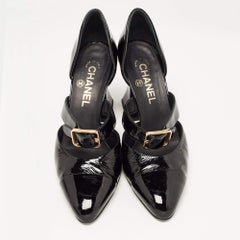 Chanel Black Patent Leather CC D'orsay Pumps Size 39