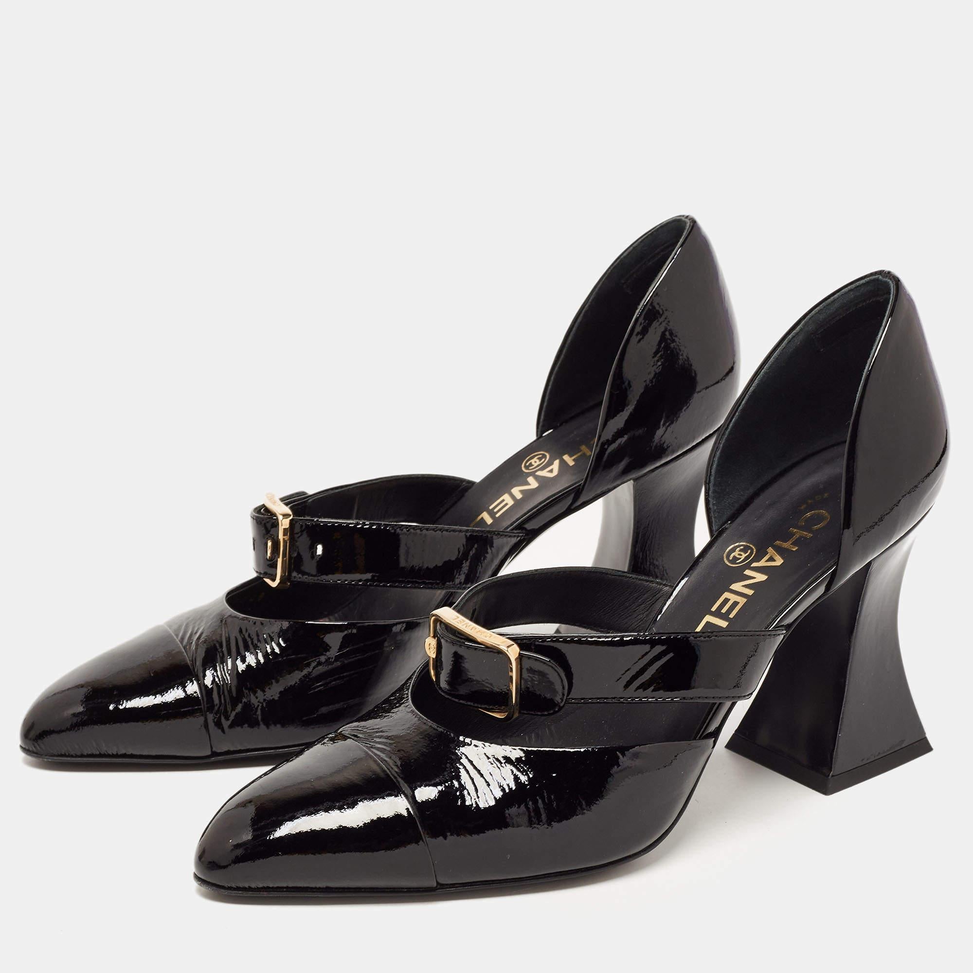 Women's Chanel Black Patent Leather CC D'orsay Pumps Size 39