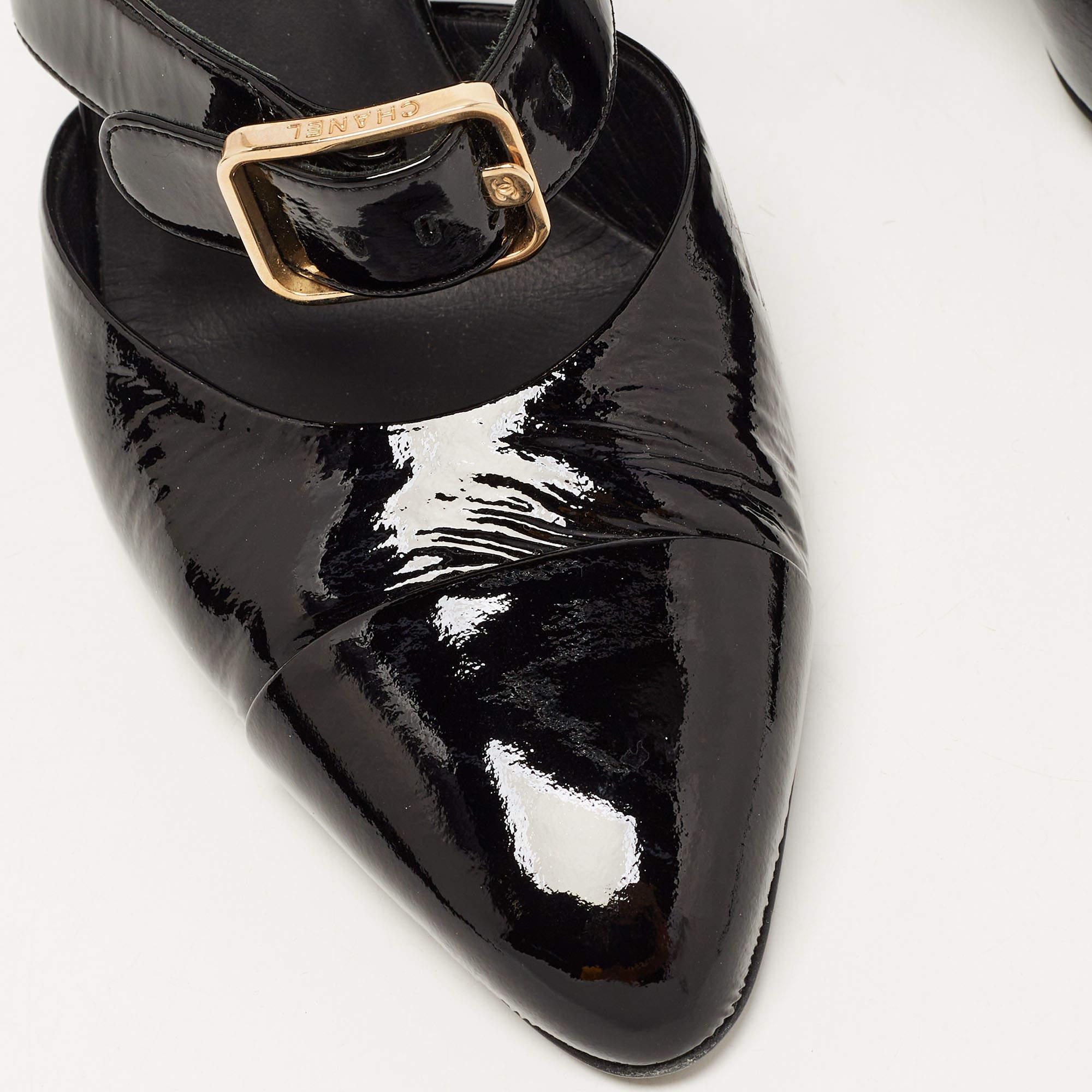 Chanel Black Patent Leather CC D'orsay Pumps Size 39 2
